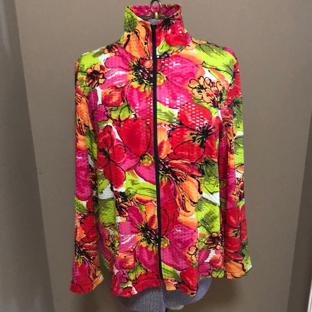 Laura Ashley Woman bright floral iridescent tile  jacket